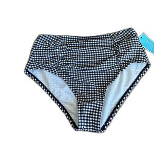 NWOT Draper James Navy Gingham Seersucker Side Shirred High Waist Bikini Bottom
